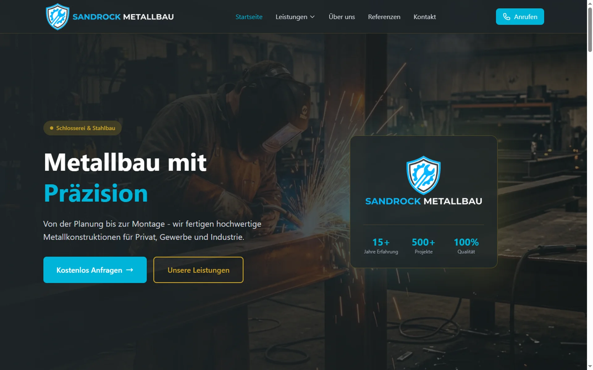 Screenshot der Website Sandrock Metallbau